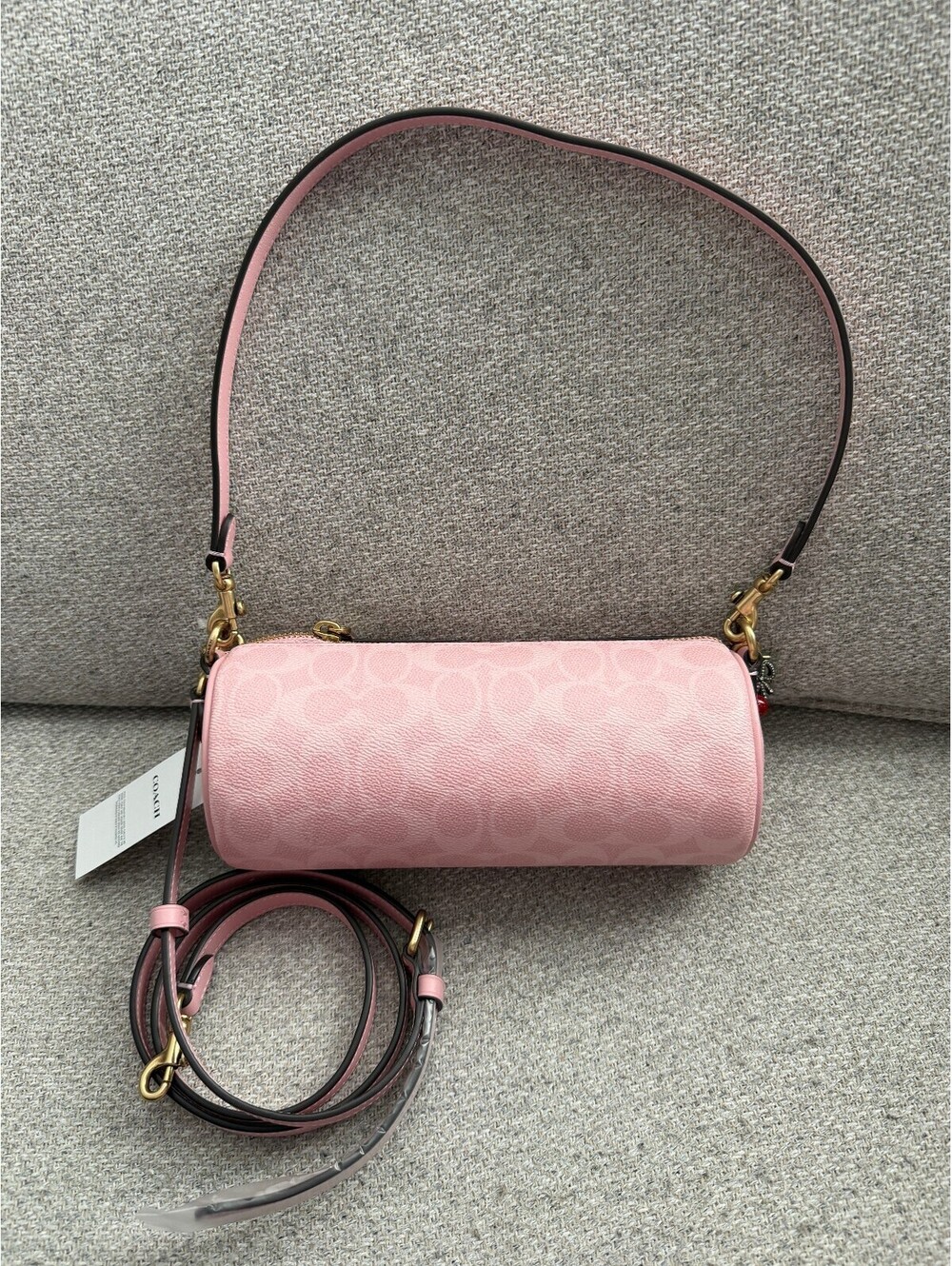 NWT Coach East West Barrel Bag Powder Pink Signature Canvas CFT64